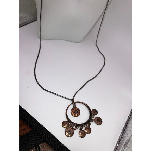 Bronze Boho Hammered Dangle Circle Round Long 34.75 Chain Necklace! - Picture 3 of 9